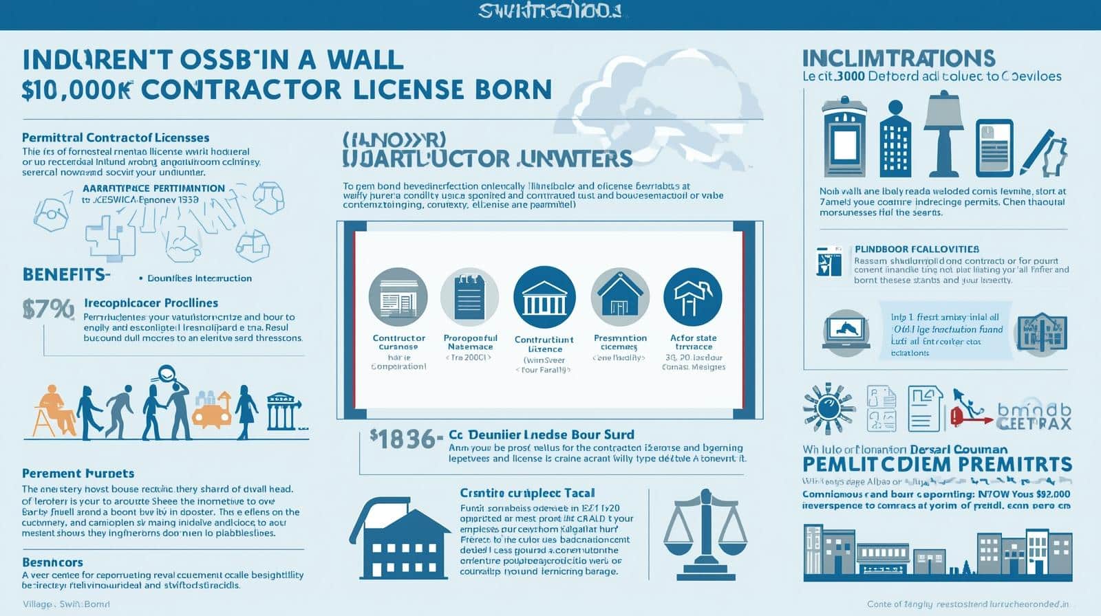 Infographic explaining the Village of Flossmoor, IL $10,000 contractor license bond, its benefits, requirements, and permit conditions.