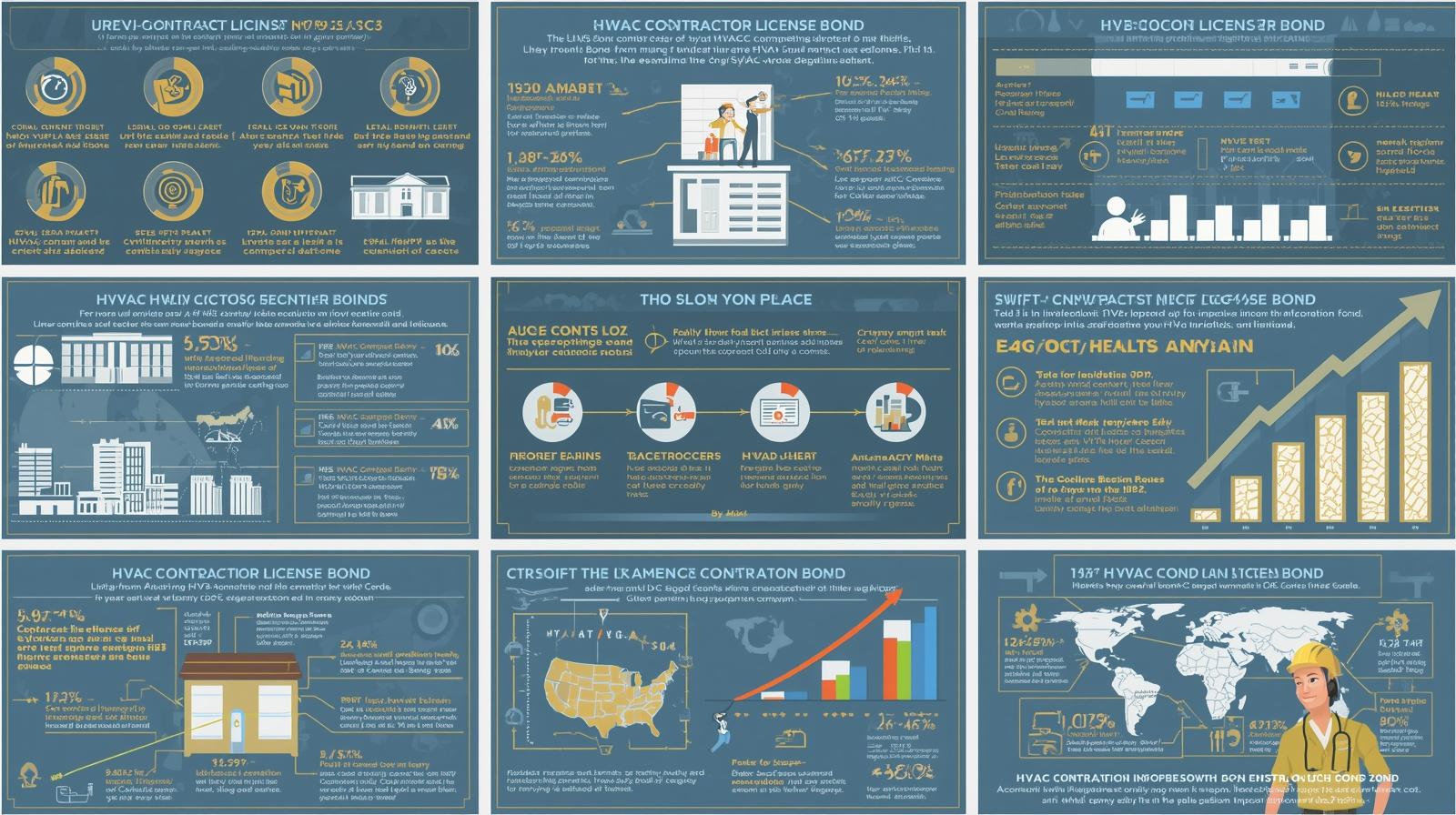 Infographic detailing requirements, statistics, and processes for HVAC contractor license bonds.