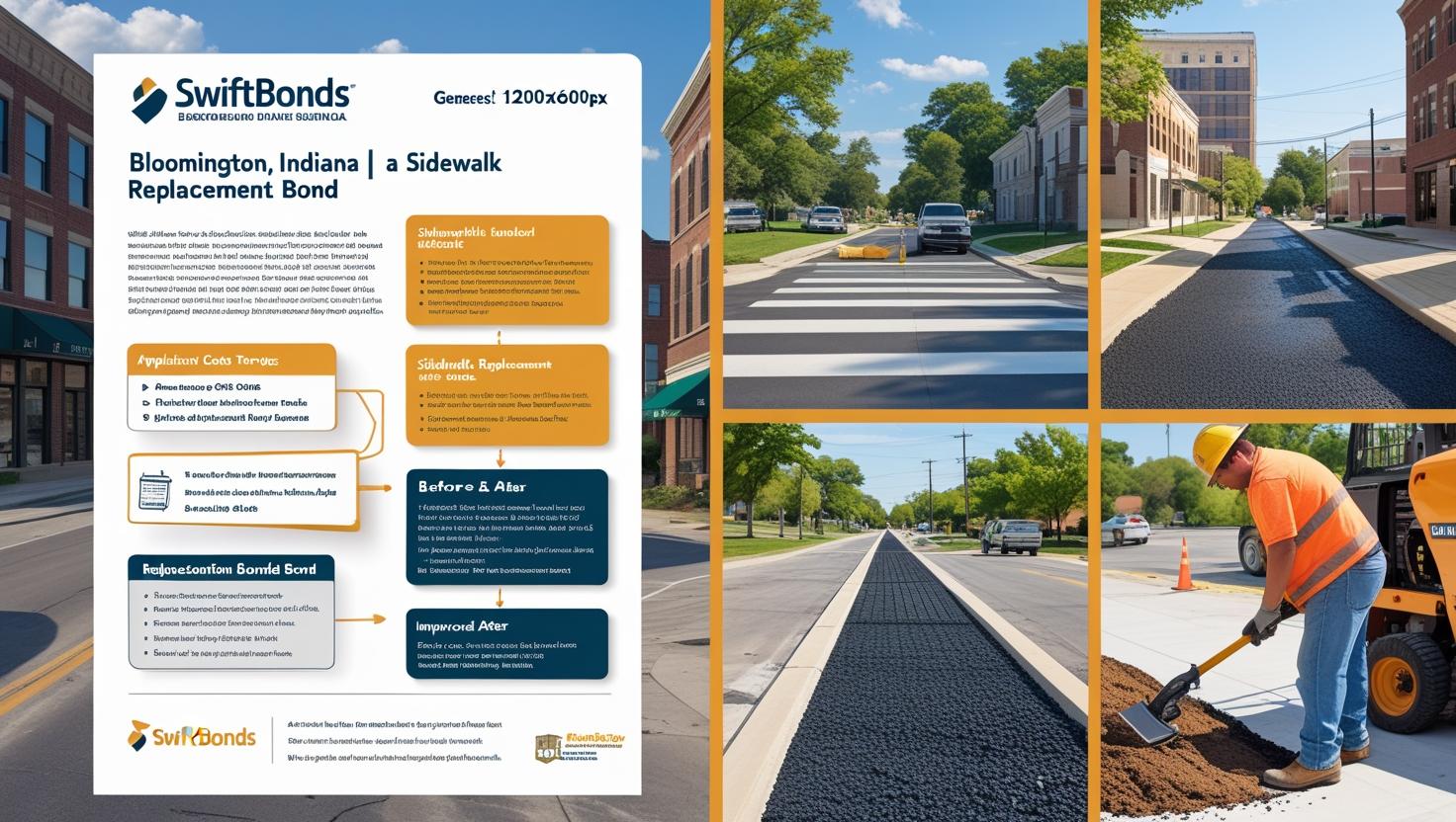 Bond process infographic with multiple street and construction images depicting Bloomington sidewalk replacement projects.