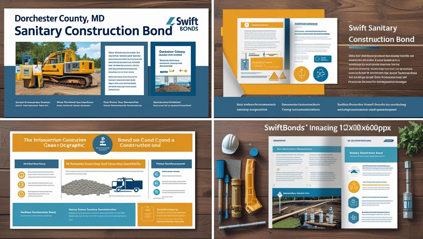 Professional brochure design displaying Dorchester County, MD sanitary construction bond requirements, safety measures, and bond benefits.