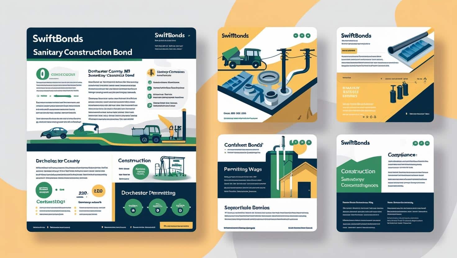 Illustrated infographic highlighting sanitary construction bond details, permitting process, and compliance in Dorchester County, MD.