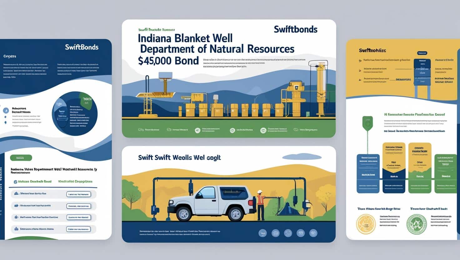 Visual breakdown of Indiana Blanket Well ,000 bond benefits, compliance flow, and bonding process.