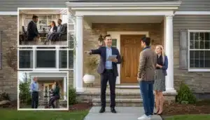 Licensed New Hampshire real estate broker guiding clients through a home tour as part of professional real estate services backed by a $25,000 surety bond.