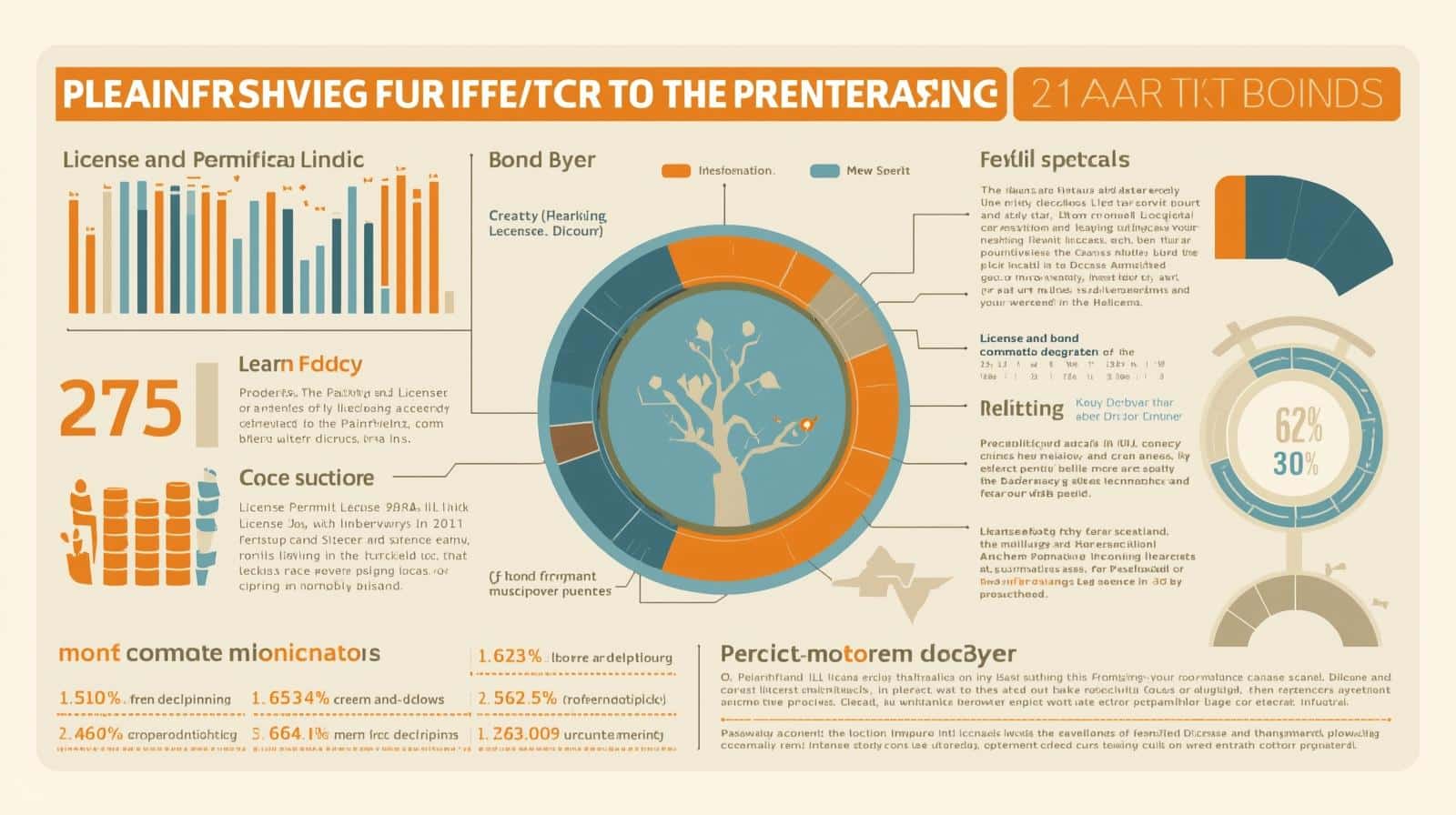 Data-driven infographic with charts, graphs, and statistics about the Plainfield, IL License and Permit Bond.