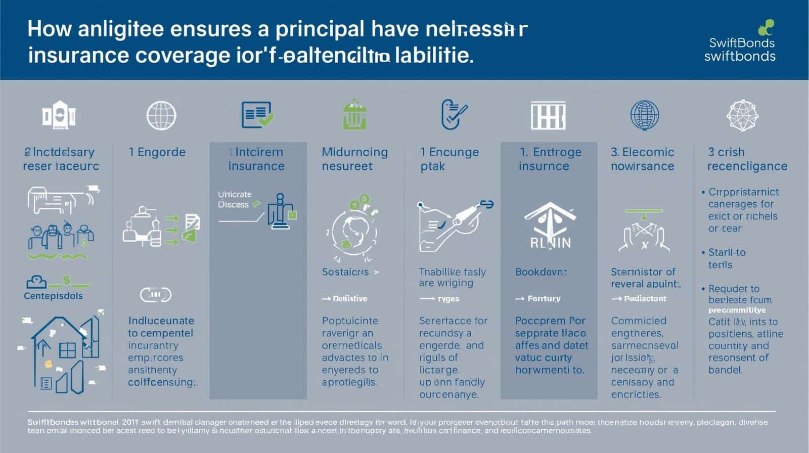 Process flow graphic showing insurance verification steps, interim coverage, economic impact, and risk management measures.