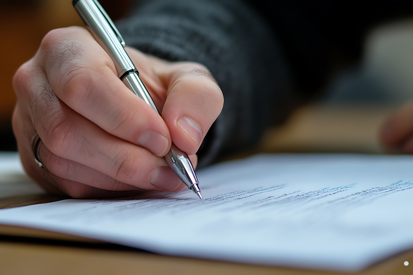 Close-up of a hand signing a document, representing formal acknowledgment of safety and regulatory compliance requirements.