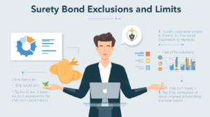 Legal consultation scene discussing surety bond terms, exclusions, and underwriting considerations