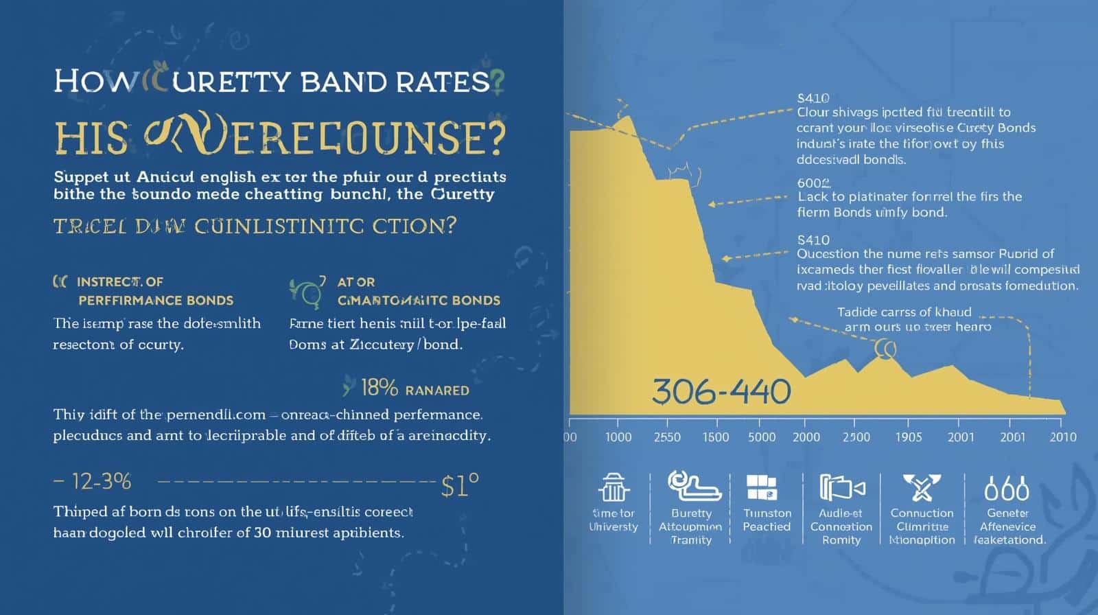 Visual explanation of surety bond rate adjustments over time, with charts, percentage changes, and factors like bond type and performance history.