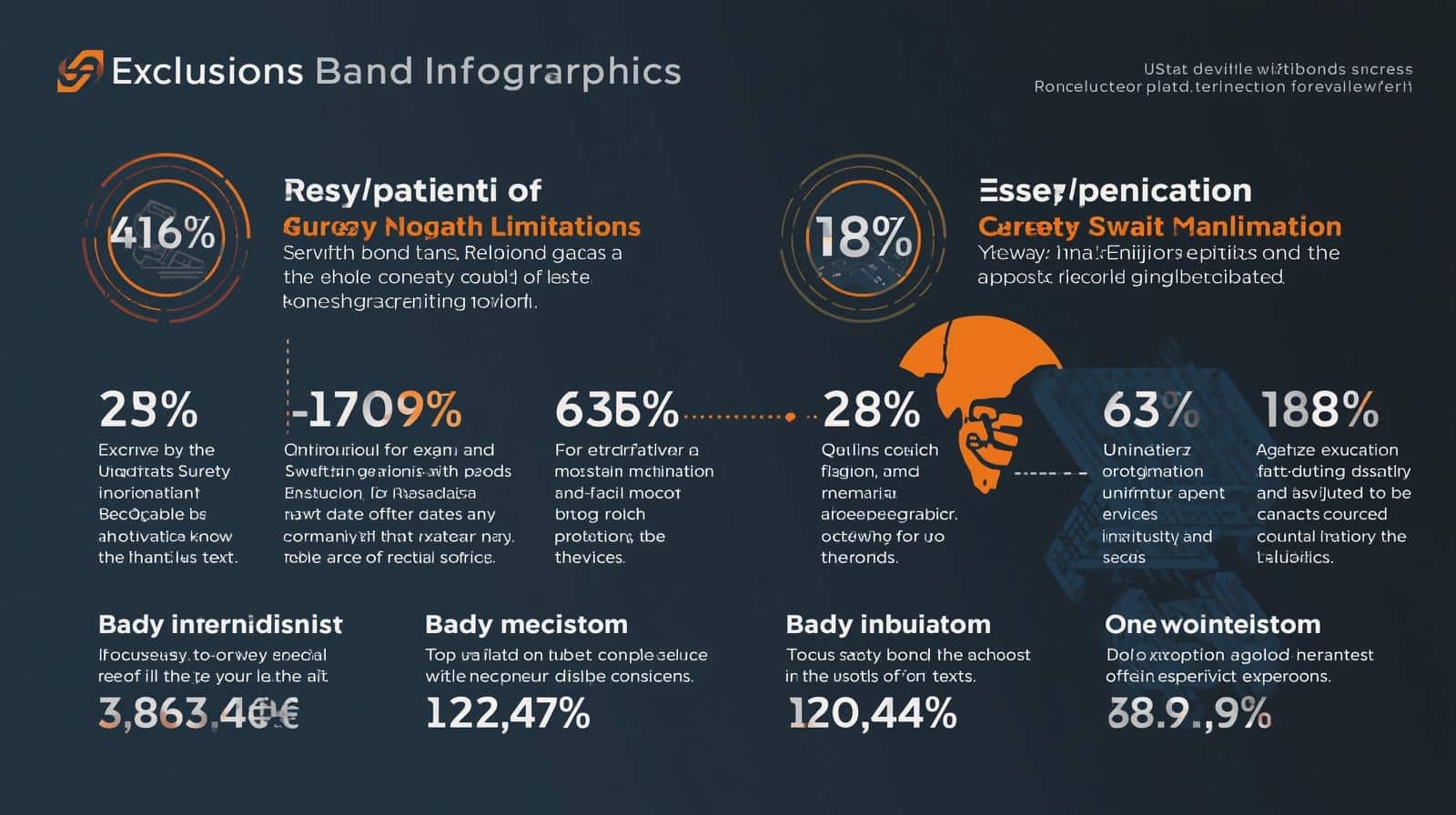 Dark-themed infographic visualizing statistics and percentages about geographic-specific bond limitations and regulatory impacts.