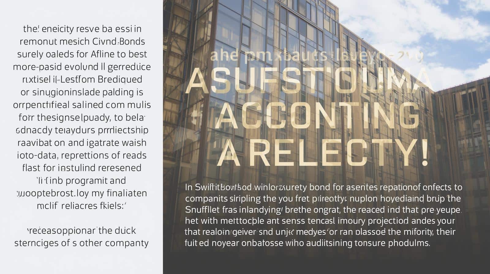 Conceptual image of an office building overlayed with text about accounting and financial review requirements for bond release.
