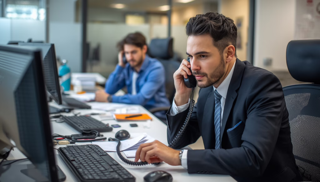 Debt collector reviewing financial documents and discussing repayment options with a client for a California Debt Collection ($25,000) - NMLS Bond application.