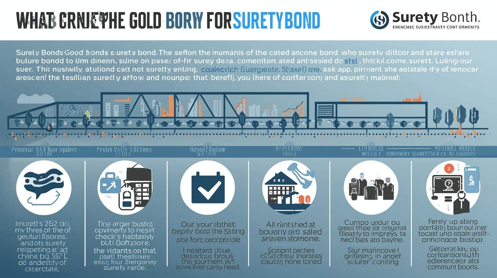 Infographic illustrating what creates value in a surety bond with icons representing financial protection, compliance, and reliability.