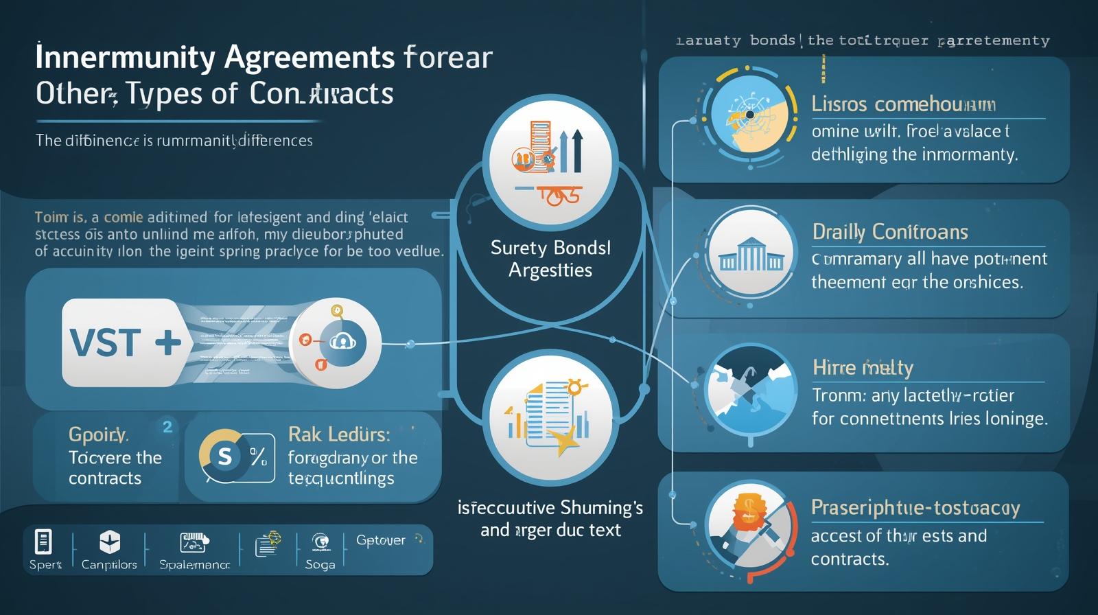 Visual diagram showing indemnity agreement differences between surety bonds and other contracts with icons and flow connections.