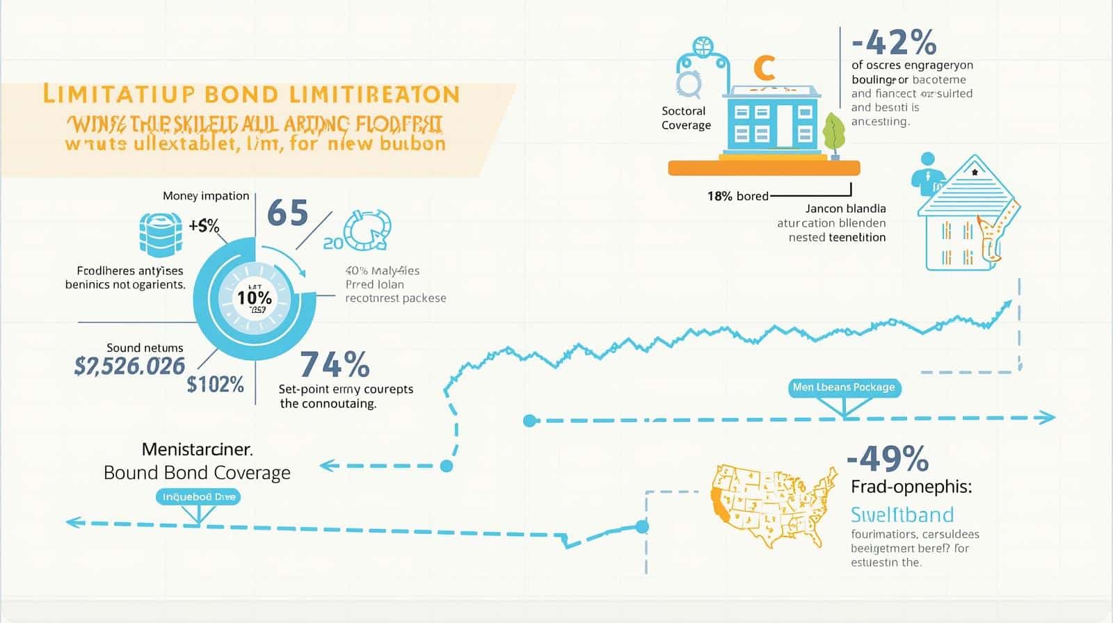 Illustrated chart showing bond limitation data, percentages, and sectoral coverage impacts with a focus on financial trends and geographical distribution.