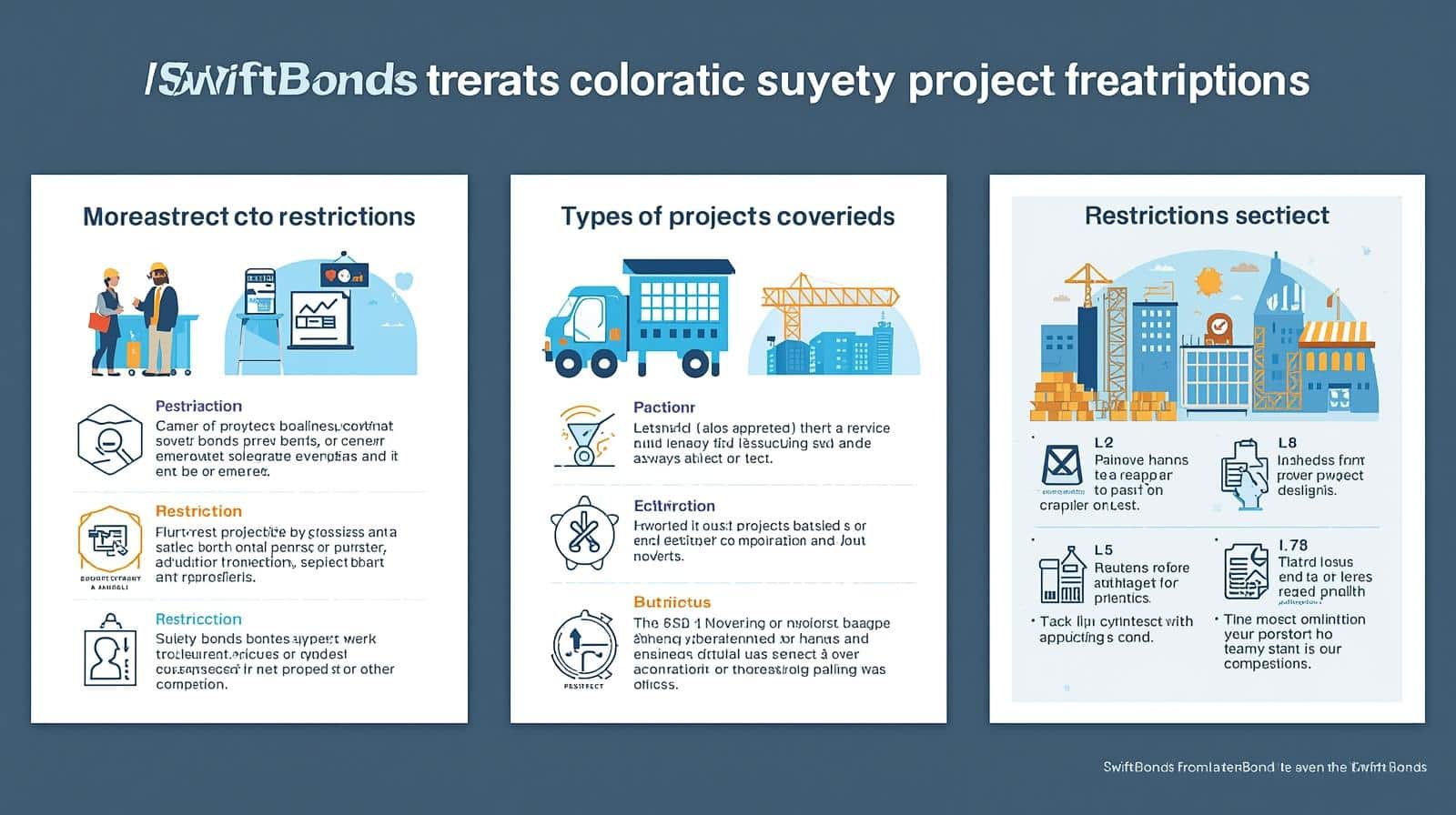 Illustrated panels showing categories of project restrictions, types of projects covered, and examples of restricted work.