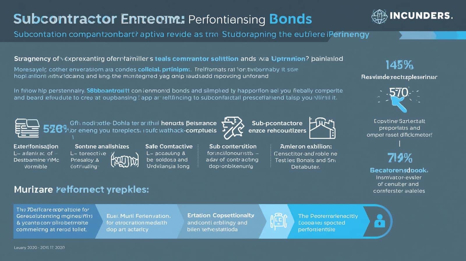 Detailed infographic showing subcontractor performance bond requirements, risk mitigation measures, and statistical insights.