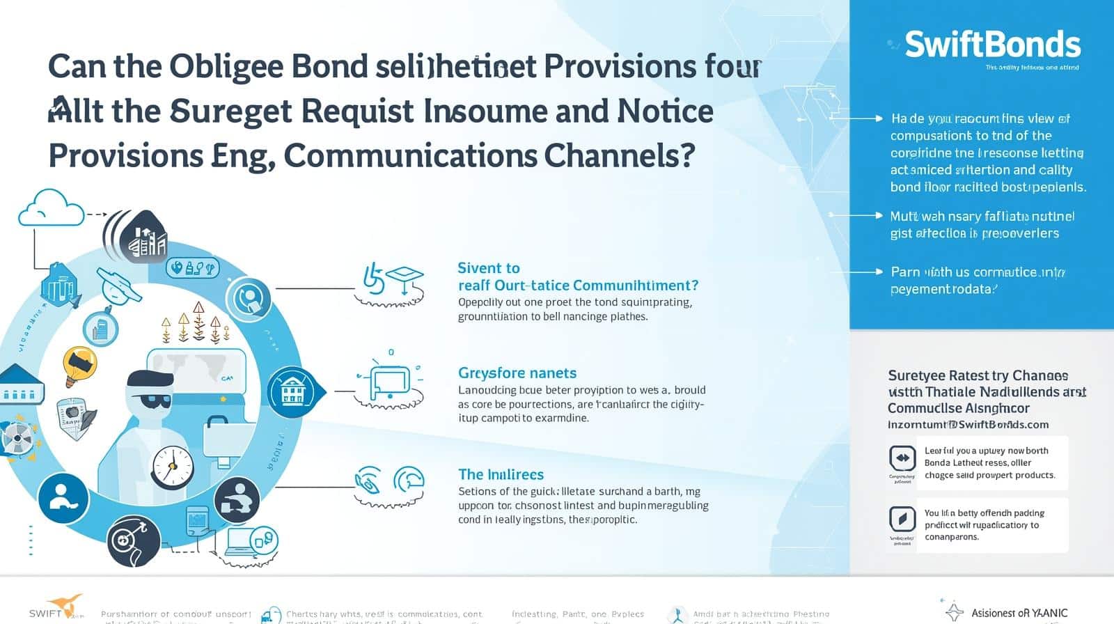 Comprehensive infographic summarizing obligee rights to request notice provision and communication channel changes in surety bonds.