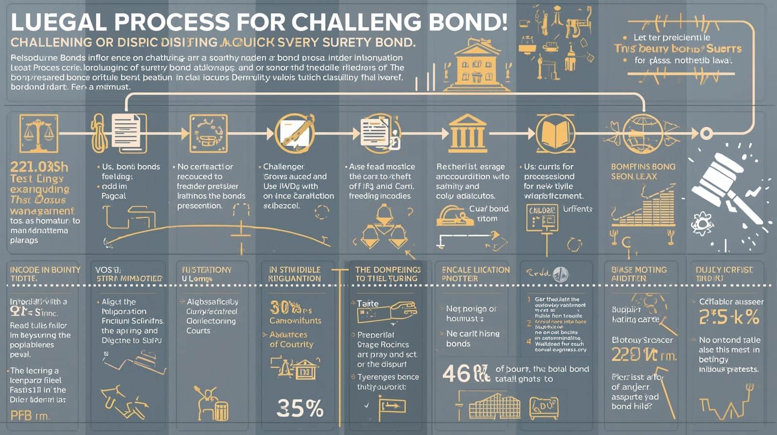 Detailed legal process flowchart breaking down how to challenge or dispute a surety bond release, with timelines and percentages.