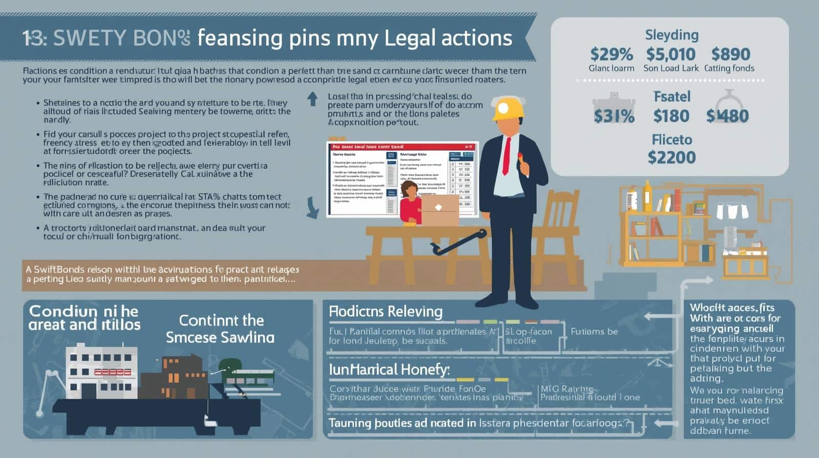Detailed workflow of surety bond release requests during pending litigation, featuring construction and legal imagery.