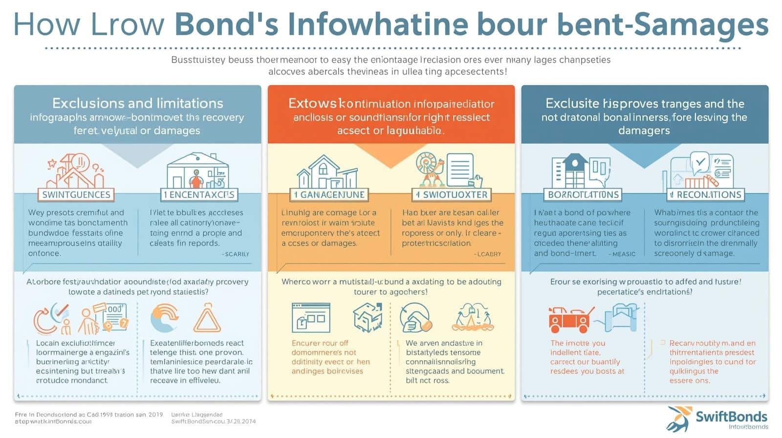Detailed chart-style infographic breaking down exclusions, continuation clauses, and reconciliation processes that influence damage recovery for bondholders.