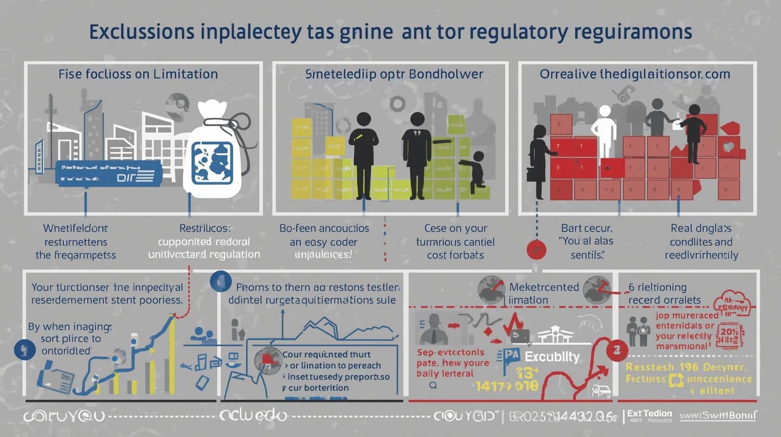 Infographic illustrating how exclusions and limitations affect regulatory compliance for bondholders, using charts and icons.
