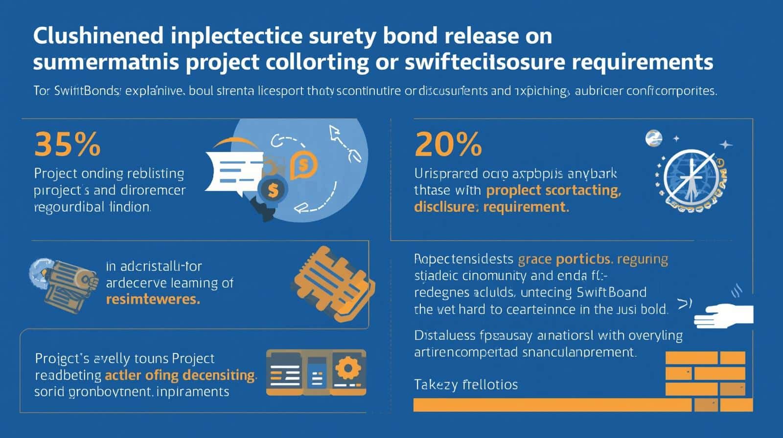 Infographic explaining how surety bond release affects project reporting and disclosure requirements with percentages and icons.