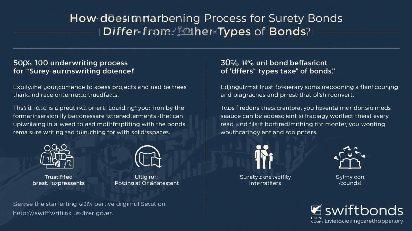 Visual comparison of how the underwriting process for surety bonds differs from other types of bonds.