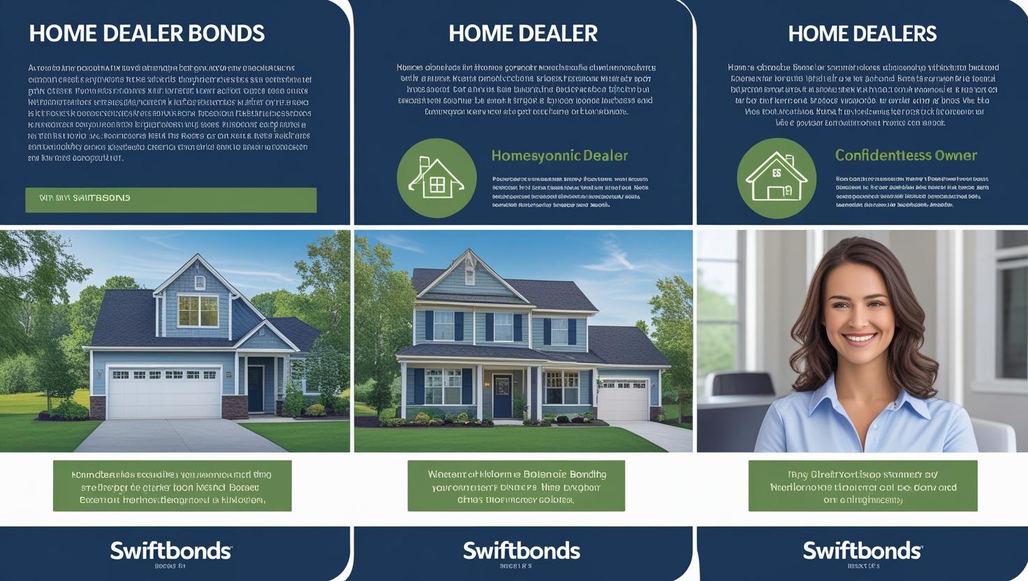 Home Dealer Bonds flyer with house images and professional guidance for compliance.