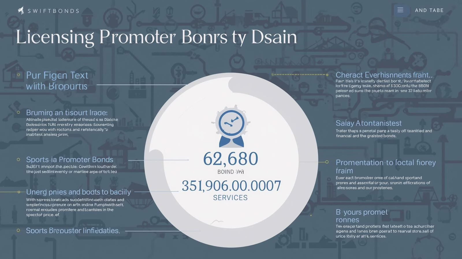Data-driven infographic presenting statistics and services related to sports promoter bonds.