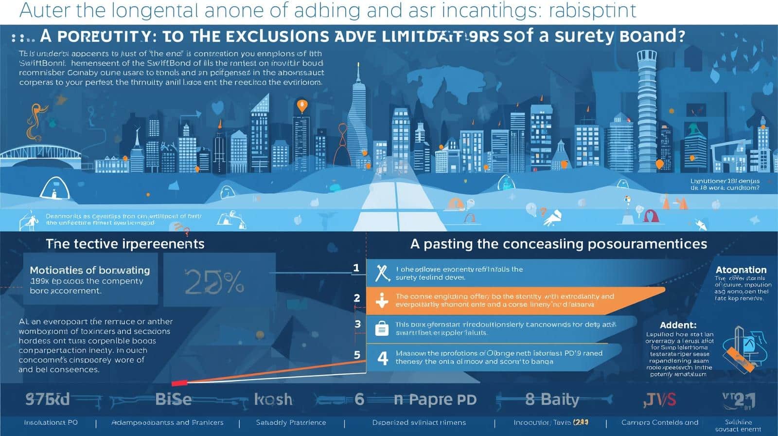 Infographic illustrating risks and consequences of not adhering to exclusions and limitations in surety bonds with charts and compliance visuals.