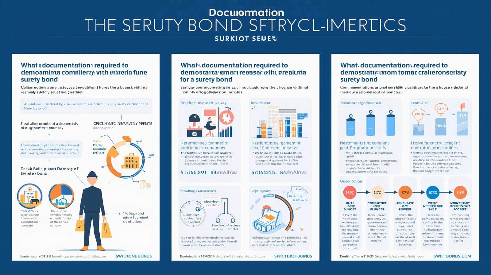 Infographic detailing documentation standards for surety bond compliance, featuring charts, diagrams, and procedural steps.
