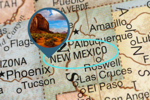 Map of New Mexico highlighting license and permit bonds for businesses and contractors.