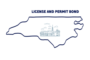 Outline of North Carolina with cityscape inside, highlighting the importance of license and permit bonds for businesses in North Carolina