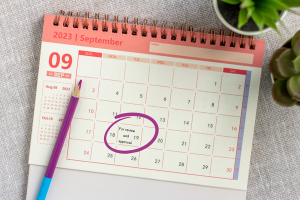 Marked calendar showing dates for bond application review and approval, highlighting the step-by-step process of applying for license and permit bonds in Maryland.