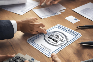 Hands reviewing an approved bond document, symbolizing the successful acquisition of a license and permit bond in Mississippi.