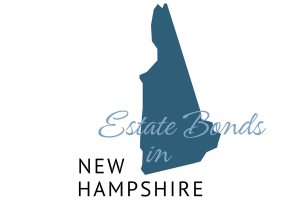 A graphic representation of the state of New Hampshire in blue with the words "Estate Bonds in New Hampshire" written across the state outline. This image visually conveys the topic of estate bonds in New Hampshire for legal or financial contexts.