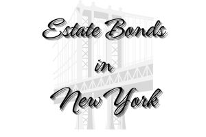 Stylized graphic text reading 'Estate Bonds in New York' overlaid on a background of the Brooklyn Bridge in grayscale.