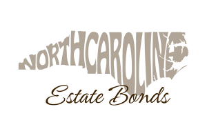 North Carolina Estate Bonds graphic featuring a stylized map outline with artistic lettering, representing estate bond services in the state.