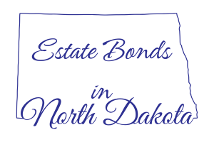 Outline of North Dakota with 'Estate Bonds in North Dakota' text, representing the focus on probate and estate bonds within the state.