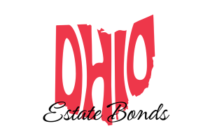 Stylized red outline of the state of Ohio with bold text reading 'Ohio' and 'Estate Bonds' in cursive beneath, representing estate and probate bond services in Ohio.