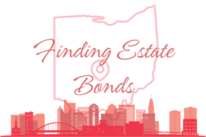 Graphic map of Ohio with the text 'Finding Estate Bonds' over a city skyline, symbolizing the process of locating estate bond providers in Ohio.