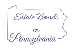 Illustration of Pennsylvania with text 'Estate Bonds in Pennsylvania' in a stylish font, representing surety bond services related to estates in the state.