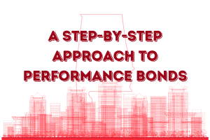 A Step-by-Step Approach to Performance Bonds - A red outline of Birmingham’s skyline with a text overlay, representing a detailed guide to understanding performance bonds in Alabama.