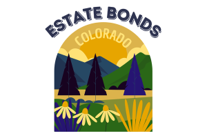 Illustration of Colorado estate bonds with vibrant mountain scenery, representing the financial and legal aspects of estate bond management.