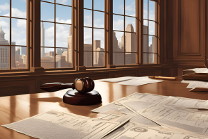 Interior of a legal office with a gavel and court documents on a wooden table, representing the probate process in Illinois.