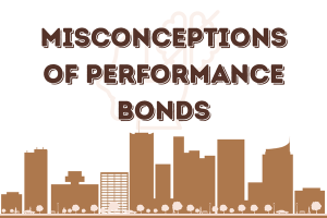 Illustration of Phoenix, Arizona city skyline with the text 'Misconceptions of Performance Bonds' displayed prominently.