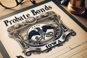 Vintage-style certificate labeled 'Probate Bonds Iowa' with an official U.S. seal, symbolizing the legal documents for estate bonds in Iowa.