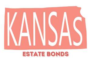 Graphic of Kansas state outline with the text 'Kansas Estate Bonds,' showcasing information about probate and estate bonds in Kansas.