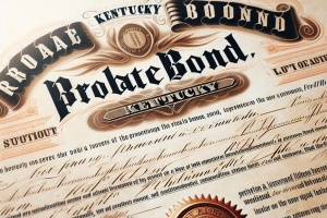 A detailed, vintage-style Kentucky probate bond certificate with intricate lettering and official seals, representing the legal and historical importance of probate bonds in Kentucky.