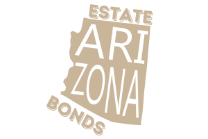 Arizona estate surety bonds illustration featuring the shape of Arizona with bold text overlay, highlighting estate bonds in the state.